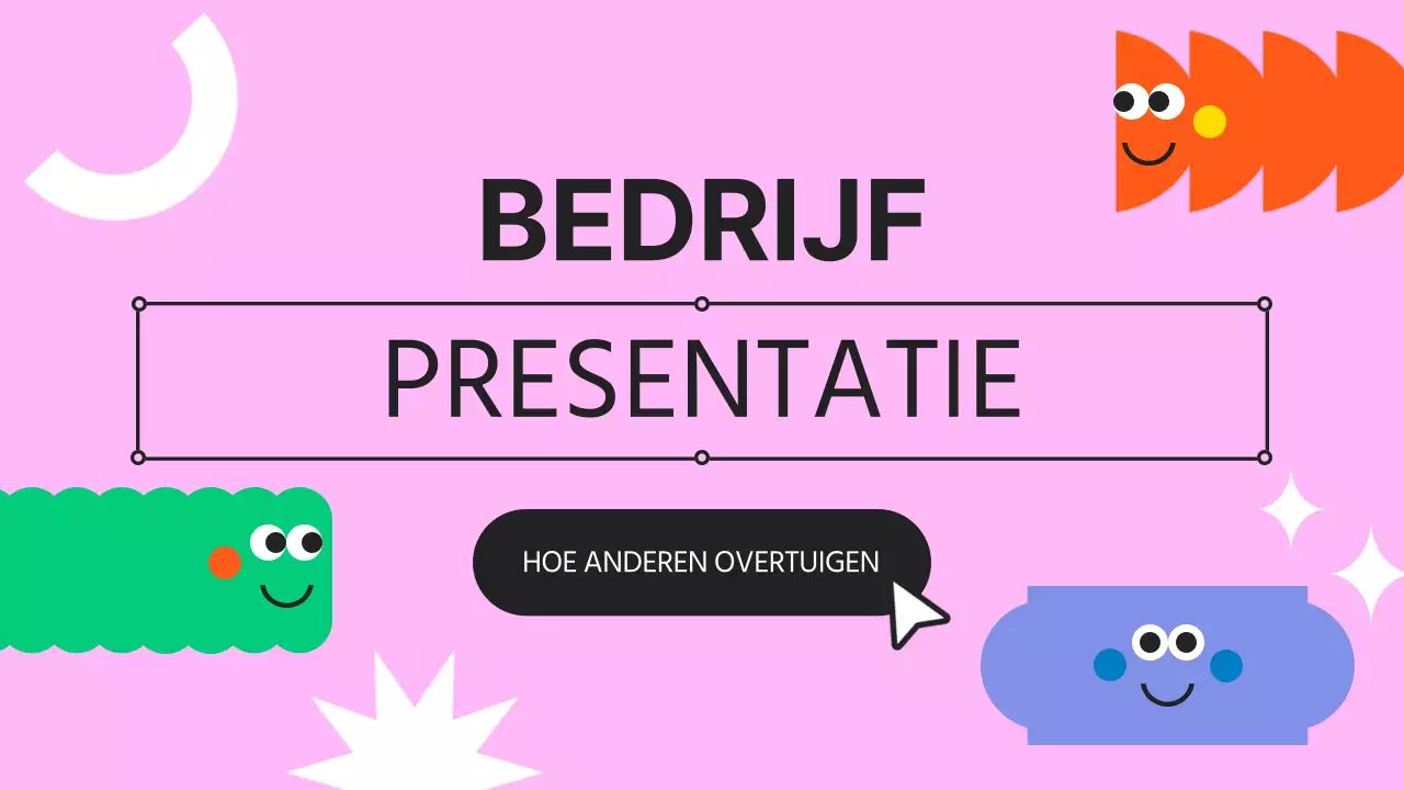 Een kitscherig roze en mauve bedrijfspraatje met een bedrijfsprofiel