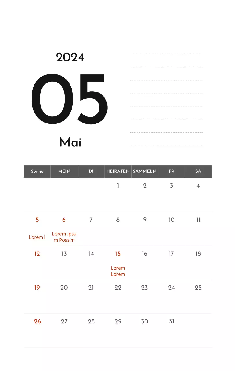 Ein einfacher Unternehmenskalender in Grau