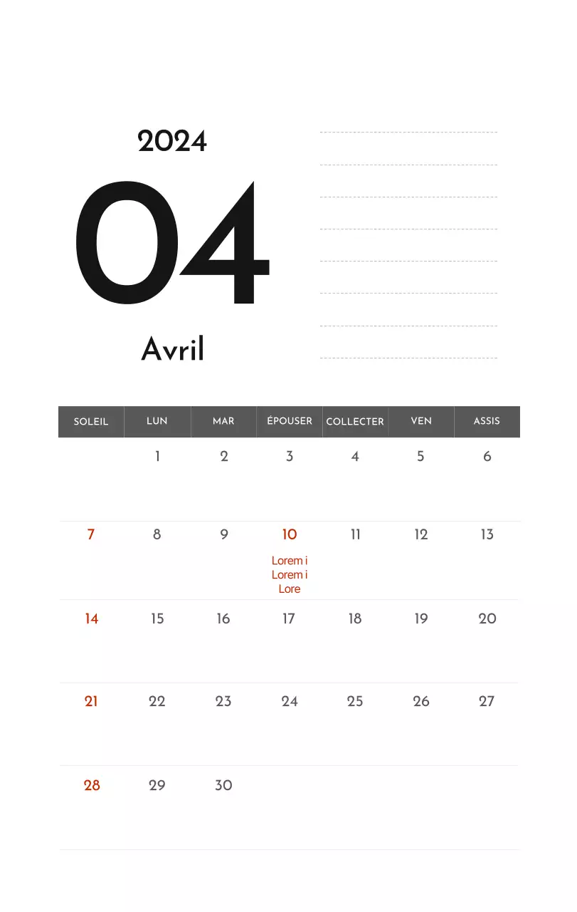 Un calendrier d'entreprise simple en gris
