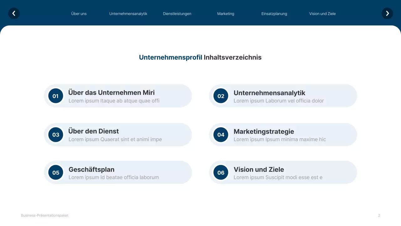 Einfache weiße und marineblaue Website Firmenprofil
