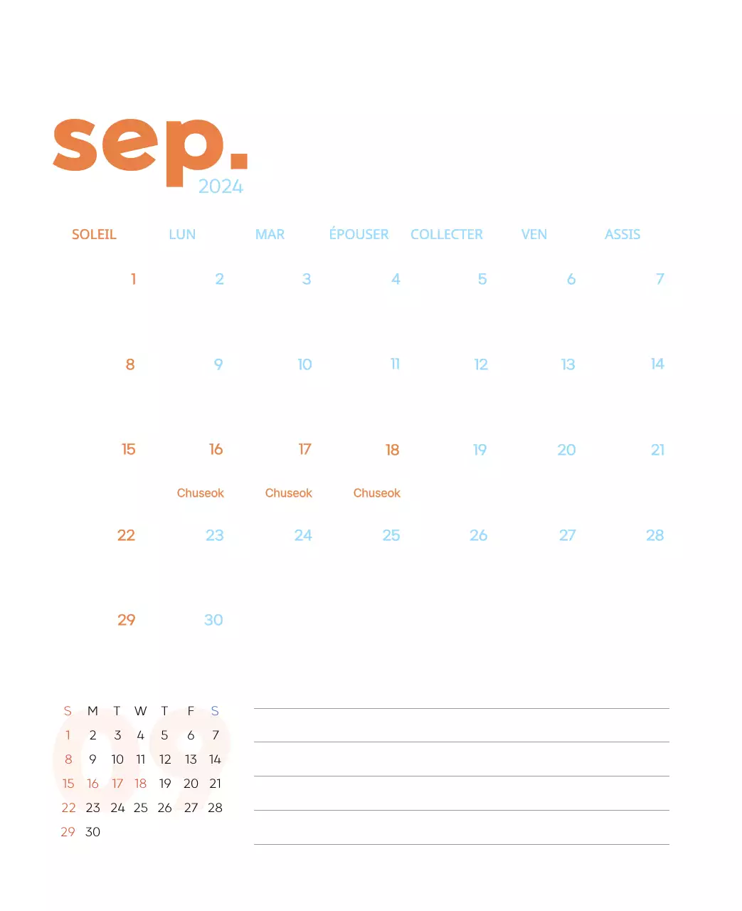 Calendrier de travail avec de belles illustrations