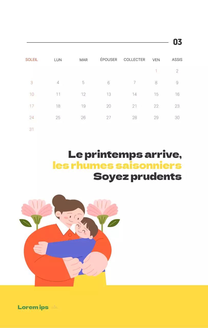 Un hôpital festif avec des illustrations sur le thème de la santé et de la famille et des accents colorés.