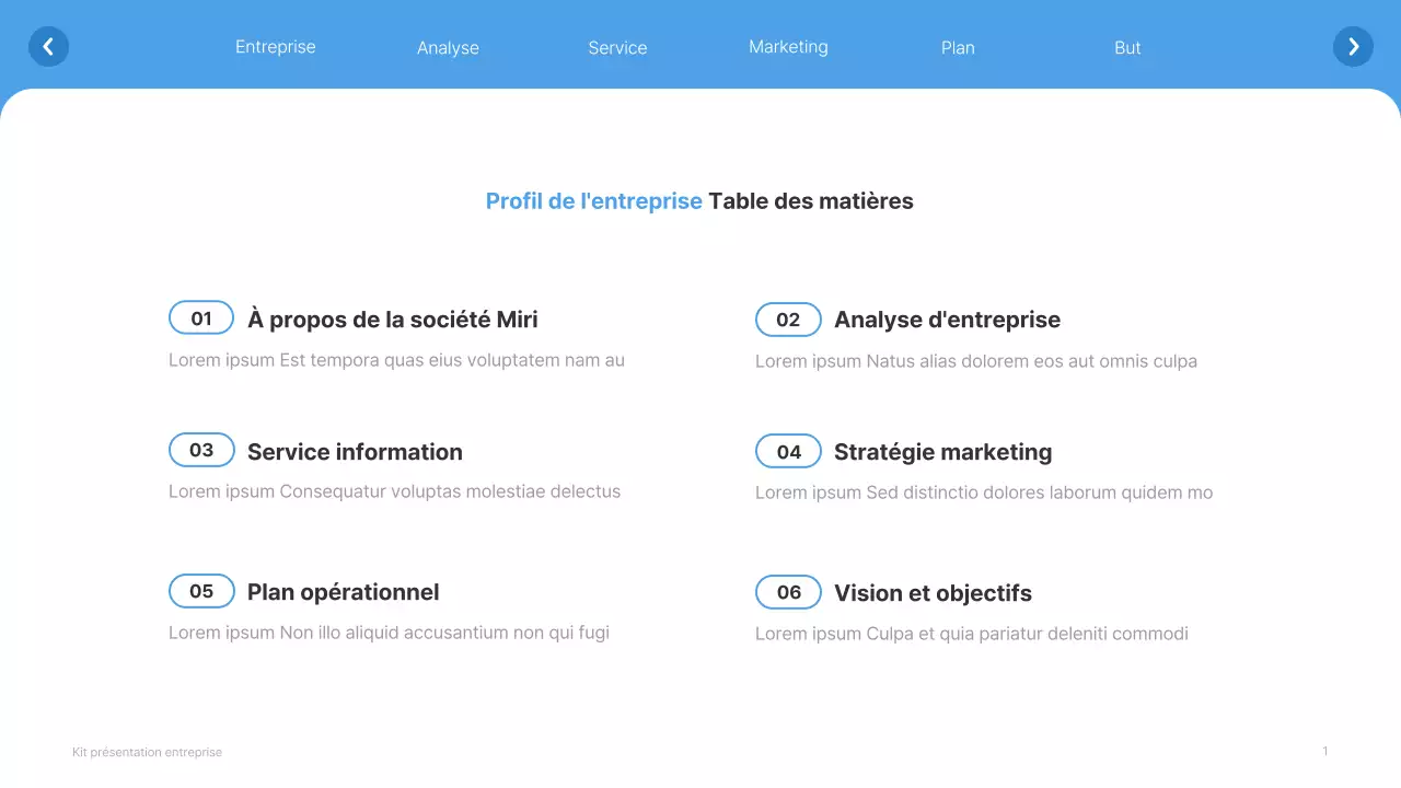 Site web simple, blanc et bleu clair, profil d'entreprise