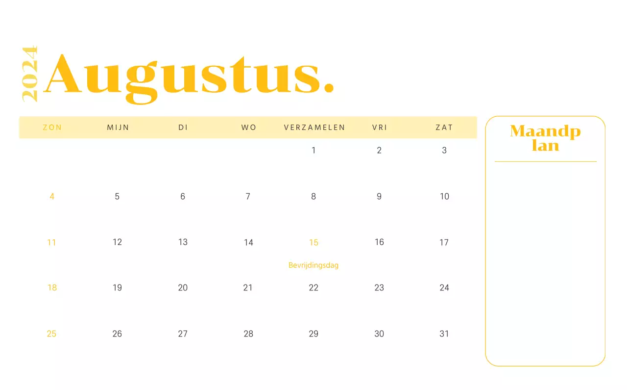 Kalender met jeugdillustraties op een gele en groene achtergrond