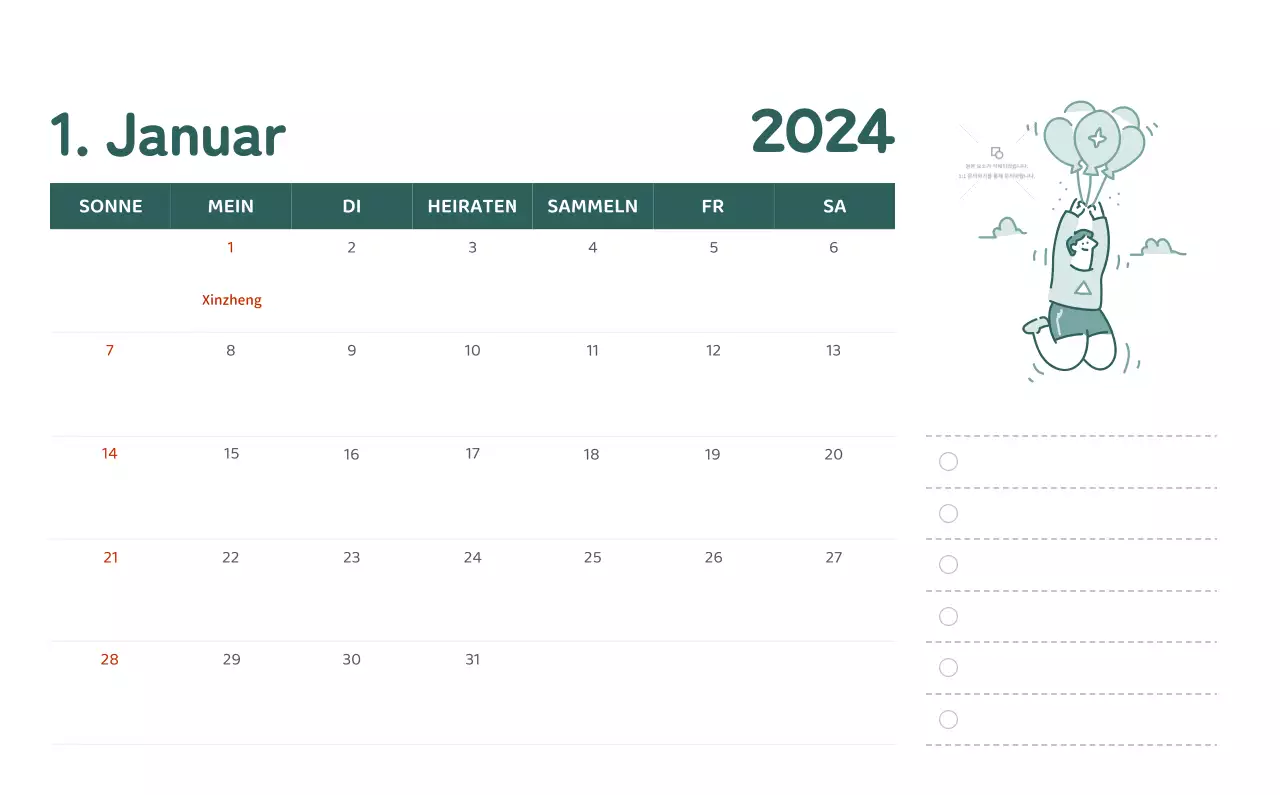 Ein Kalender mit farbenfrohen und emotionalen Illustrationen