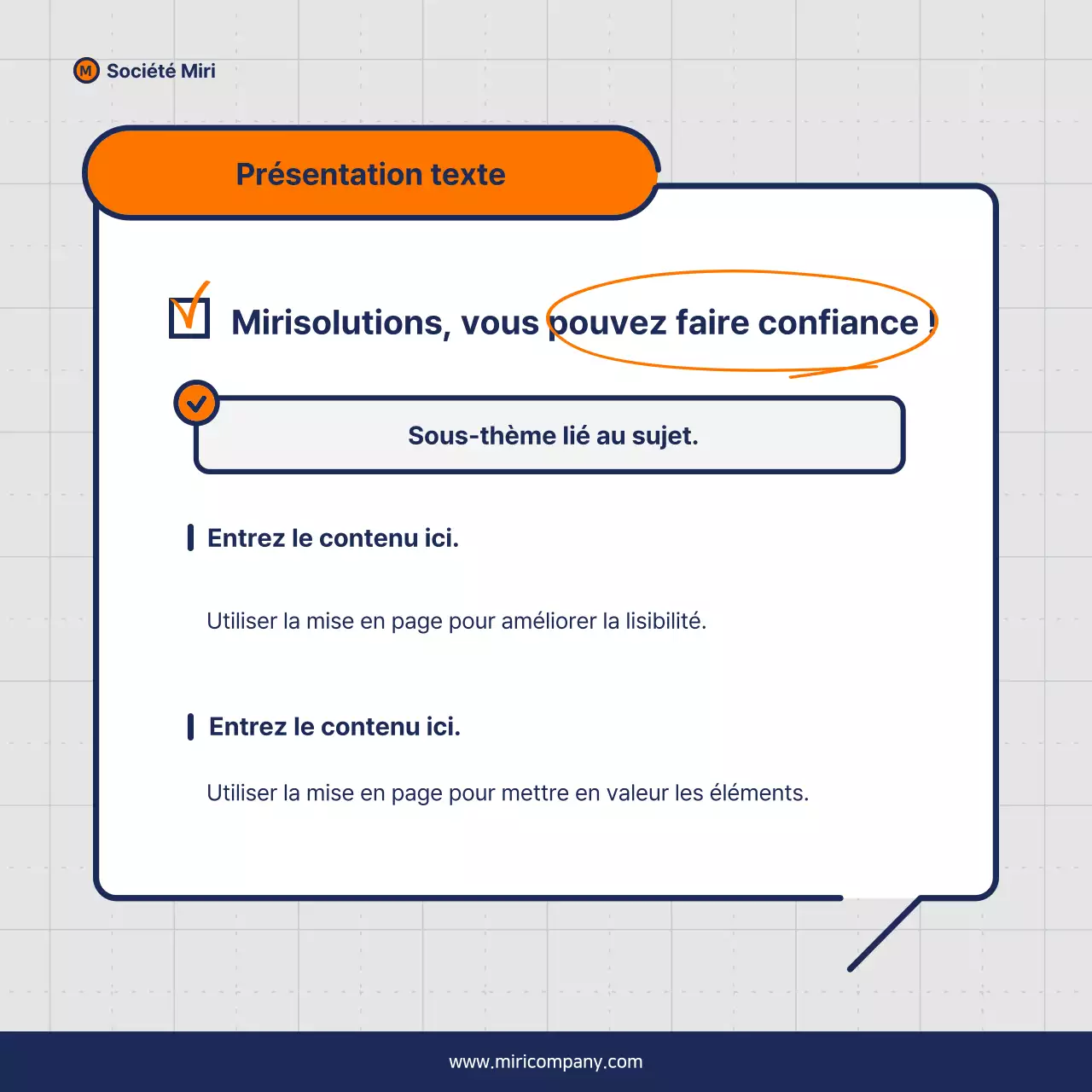 Proposition de pitch d'entreprise minimaliste en orange et bleu marine