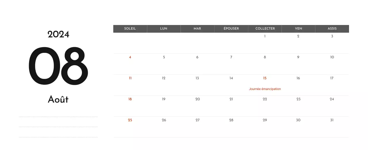 Un calendrier d'entreprise simple en gris