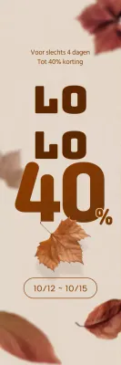 Herfstpromotie met korting en een afbeelding van vliegende bladeren op bruine accenten