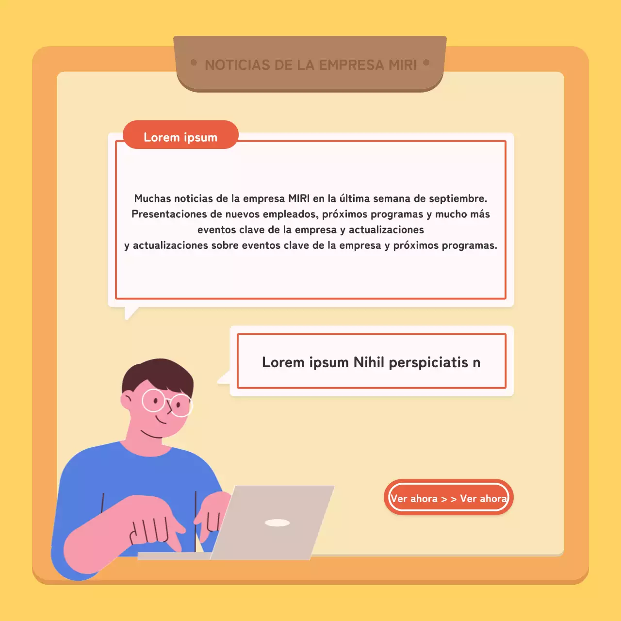 Un boletín corporativo kitsch en rojo y amarillo