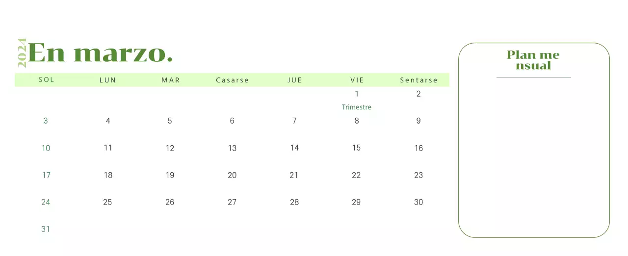 Calendario con ilustraciones juveniles sobre fondo amarillo y verde