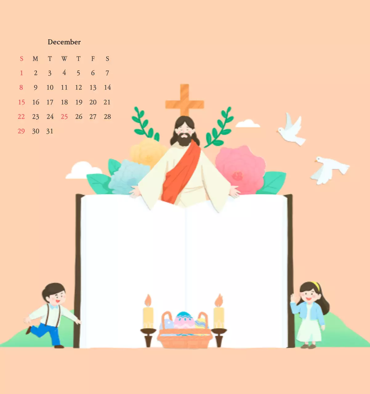 Church with cute illustrations in warm colors