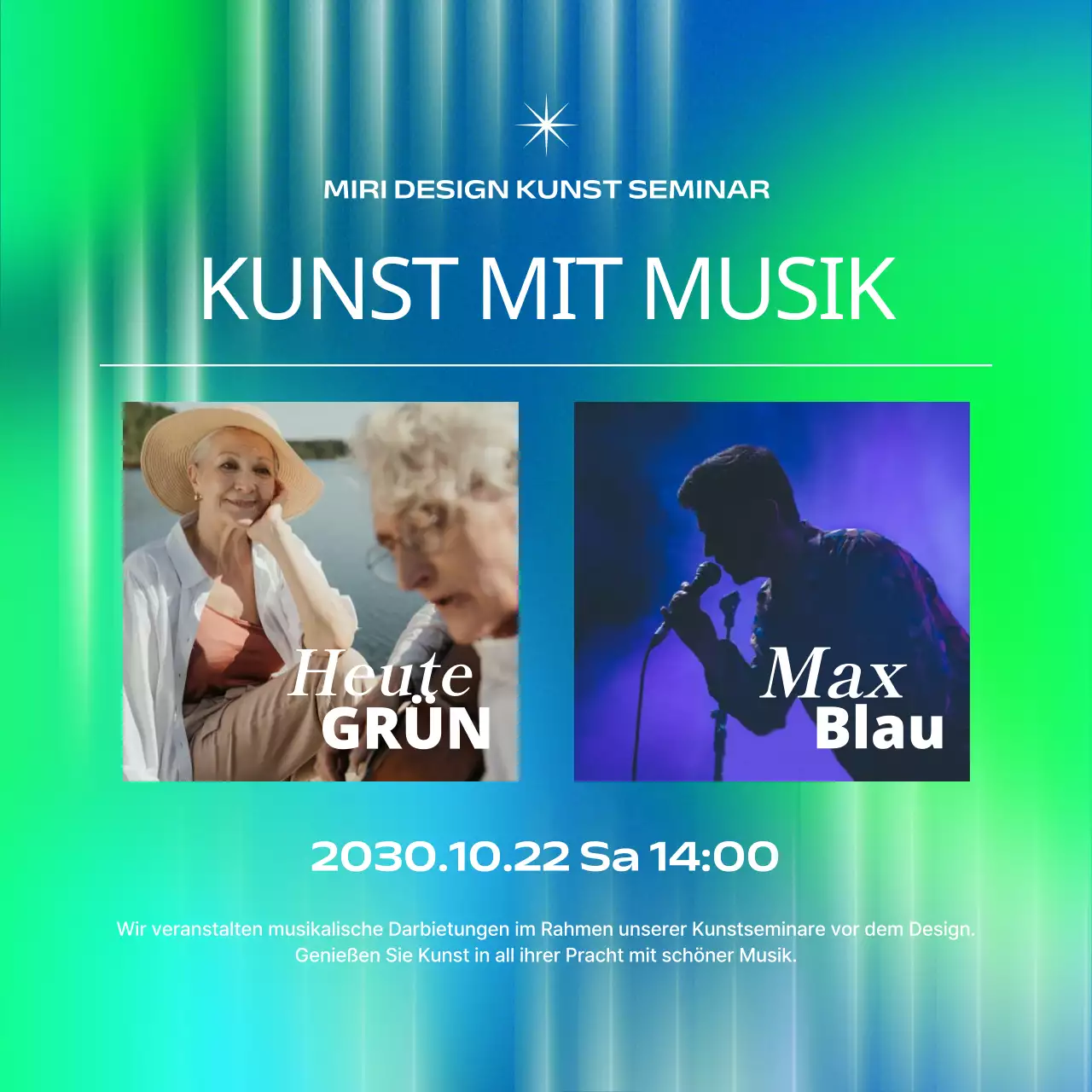 Förderung von Kunstseminaren in kybernetischem Blau und Chartreuse