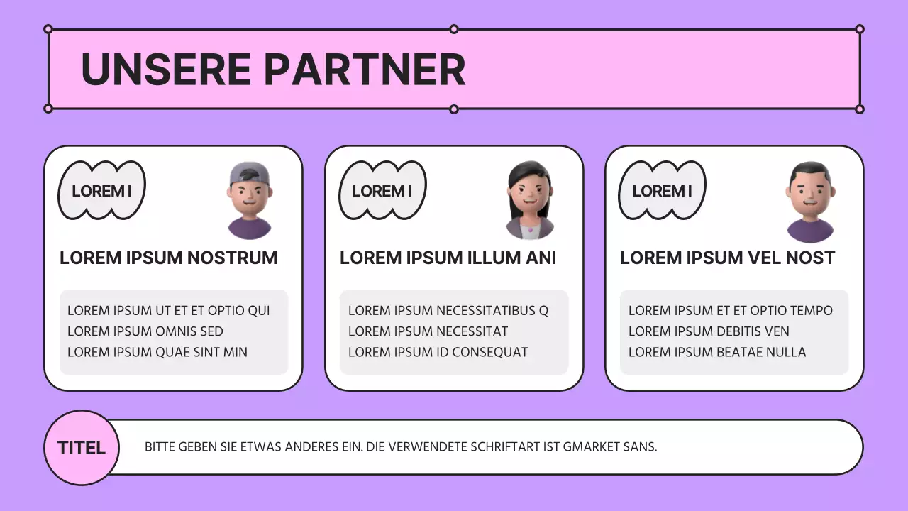Ein kitschiges rosafarbenes und lilafarbenes Geschäftsfeld mit einem Unternehmensprofil