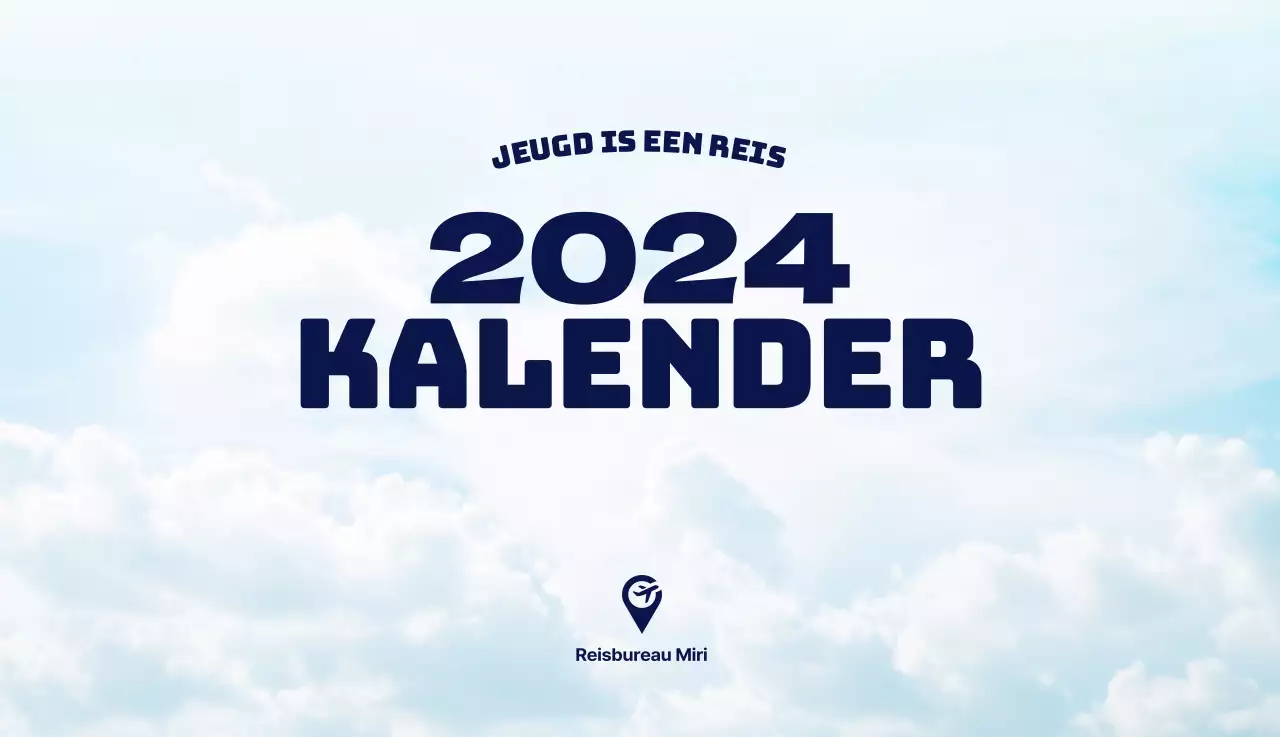 Een reisbureau dat de feestdagen viert met seizoensgebonden reisfotografie en een strakke, vetgedrukte tekstlay-out.