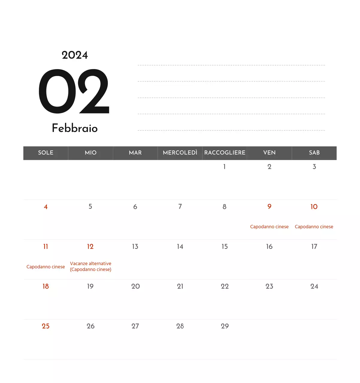 Un semplice calendario aziendale in grigio