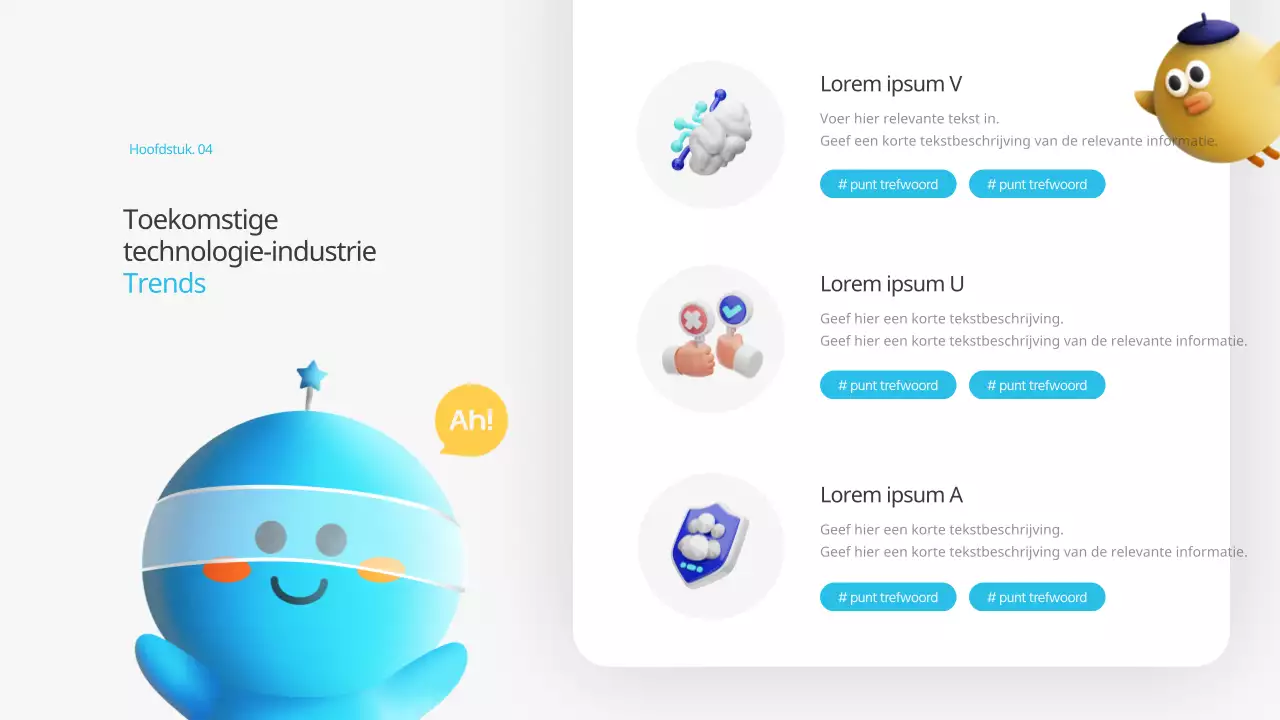 Een kitscherig blauw-geel futuristisch trainingsdek voor technologische prognoses