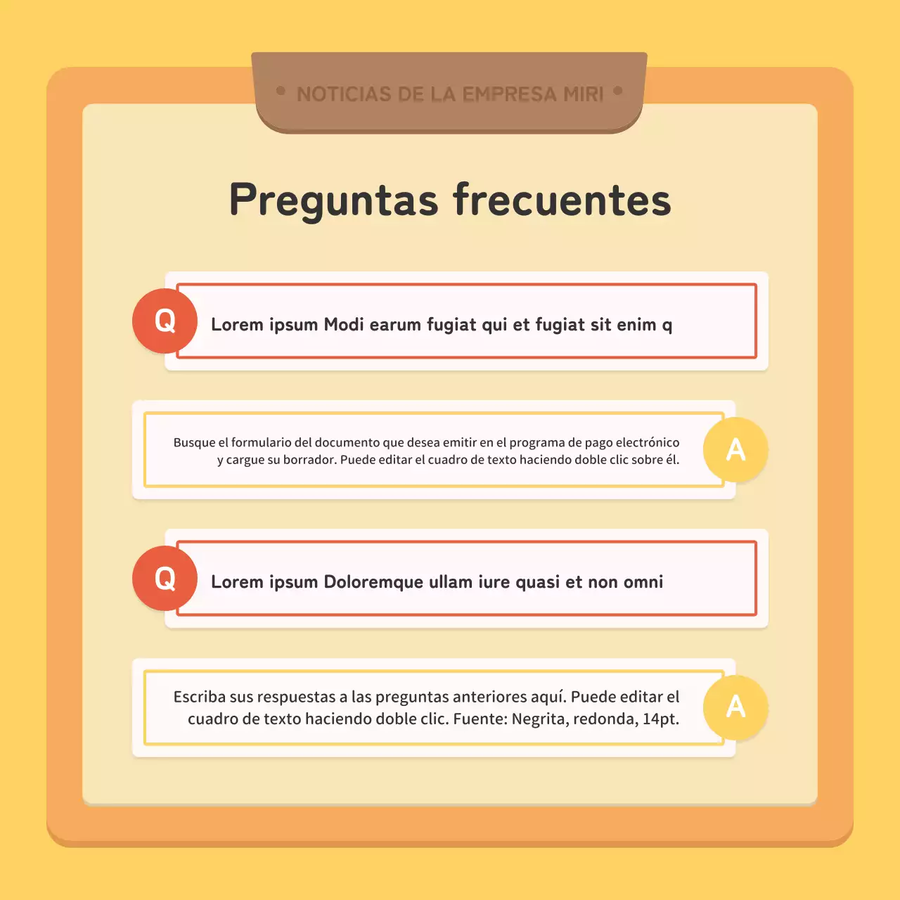 Un boletín corporativo kitsch en rojo y amarillo
