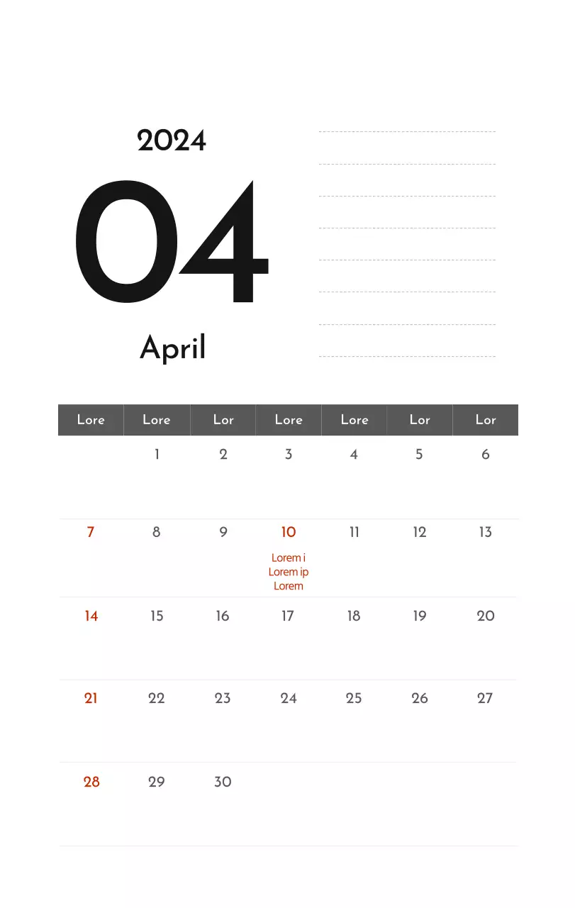 Een eenvoudige bedrijfskalender in grijs