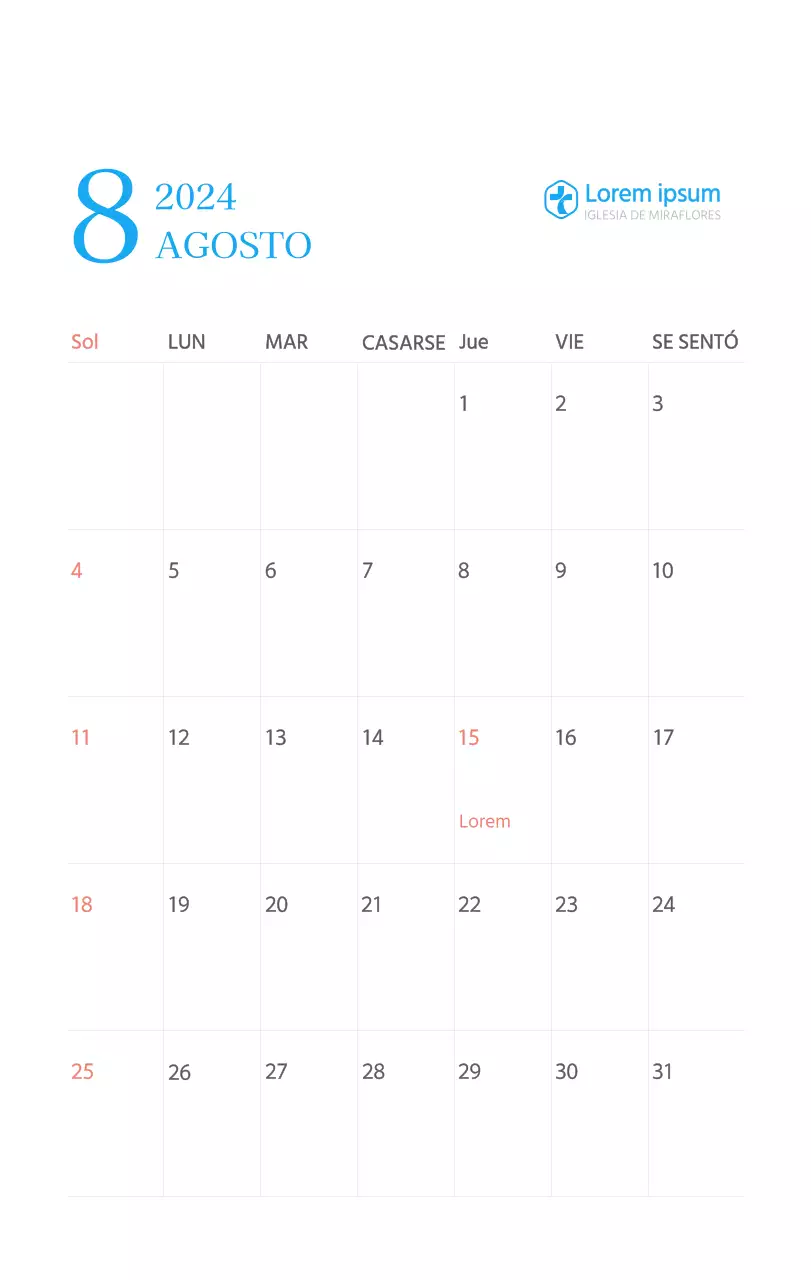 Calendario eclesiástico azul de concepto moderno