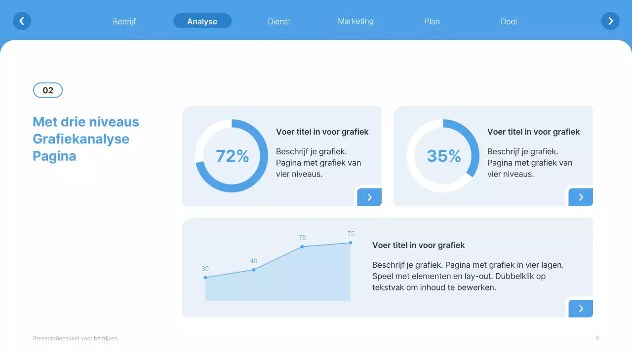 Eenvoudige witte en lichtblauwe website bedrijfsprofiel