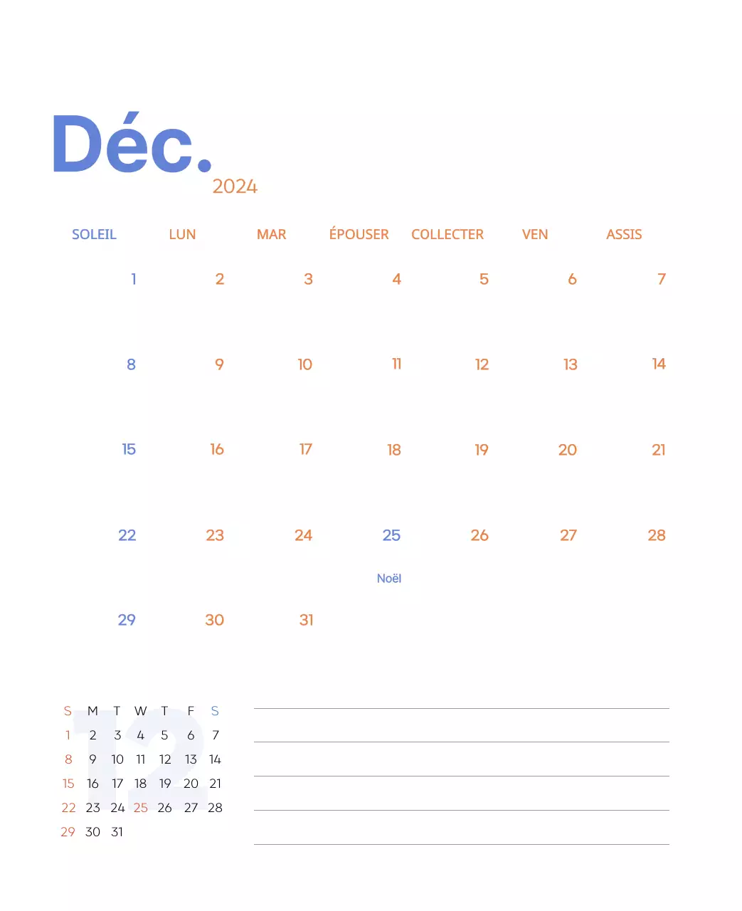 Calendrier de travail avec de belles illustrations