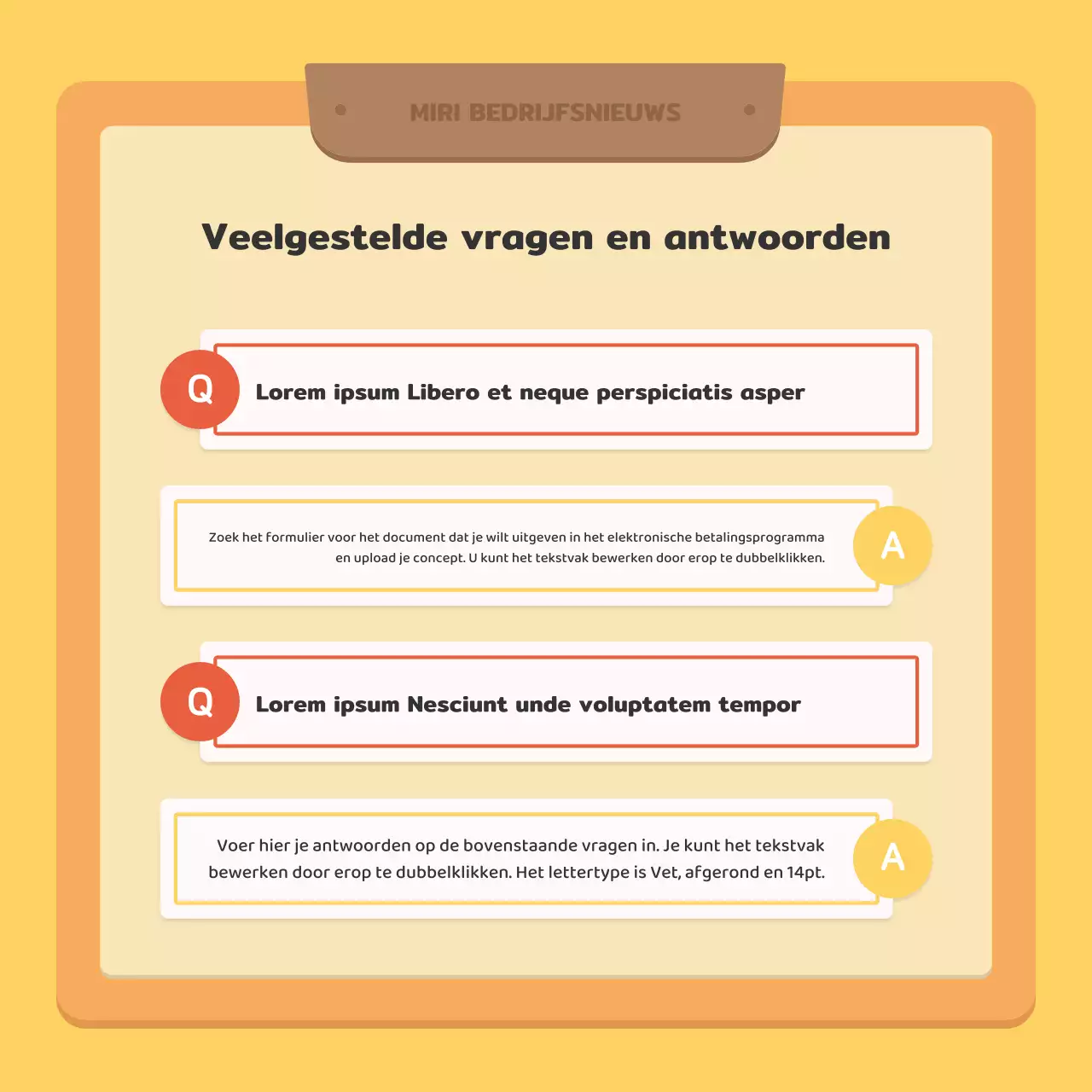 Een kitscherige zakelijke nieuwsbrief in rood en geel