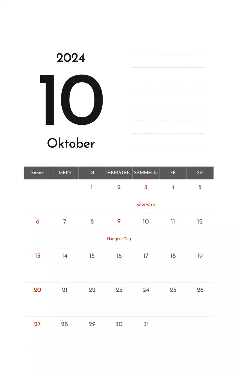 Ein einfacher Unternehmenskalender in Grau