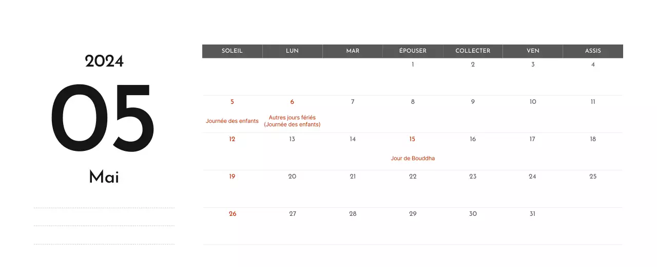 Un calendrier d'entreprise simple en gris