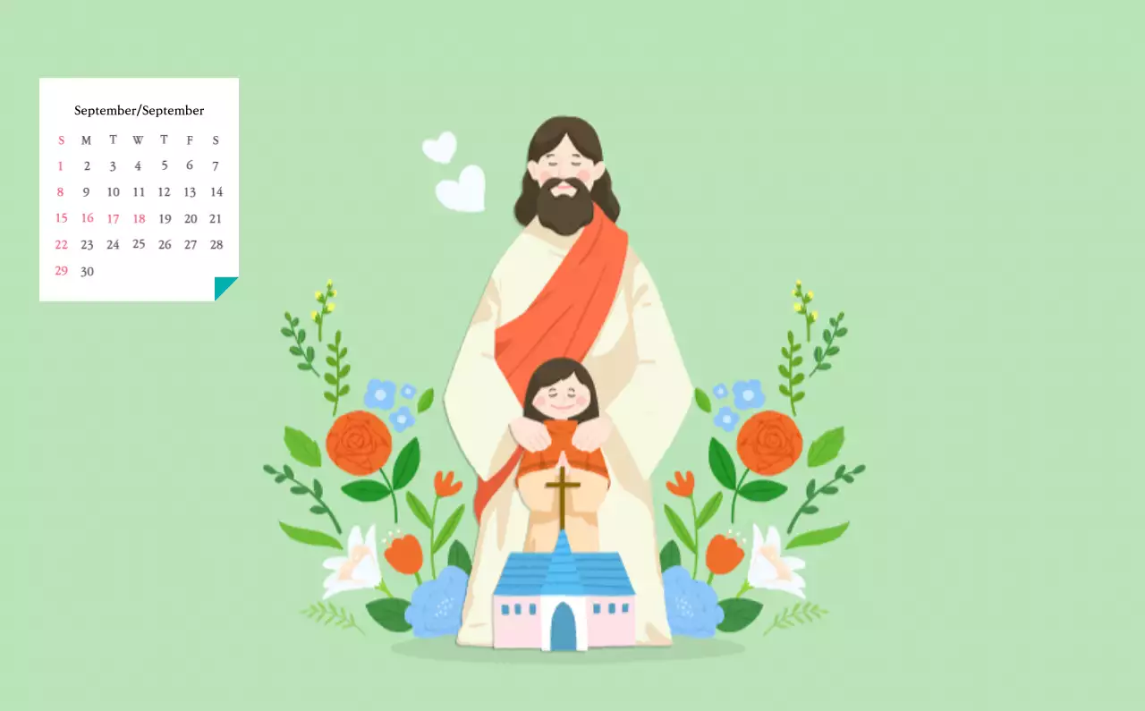 Warme FarbenKirchen mit niedlichen Illustrationen