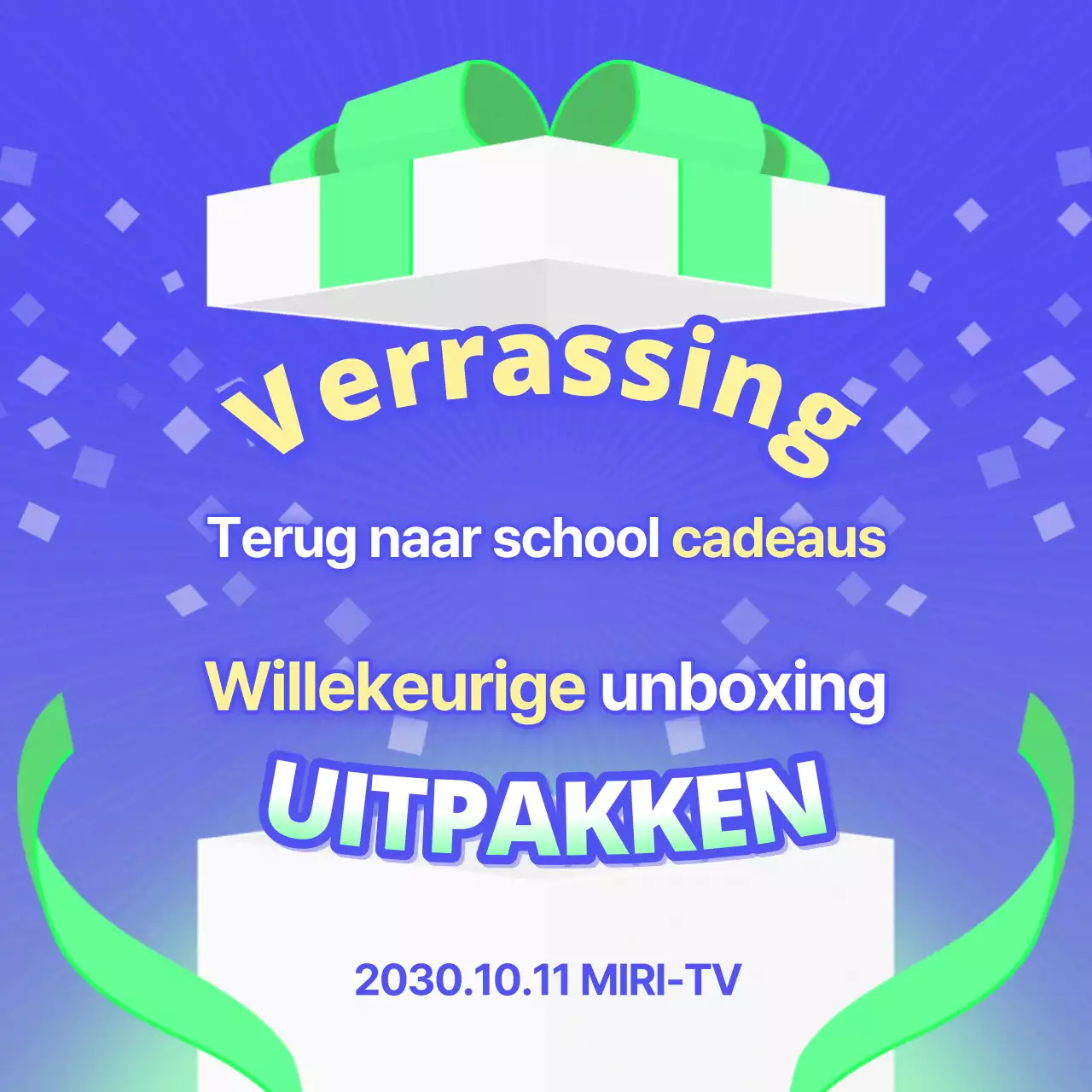 Promoot schattig cadeau uitpakken in chartreuse en paars