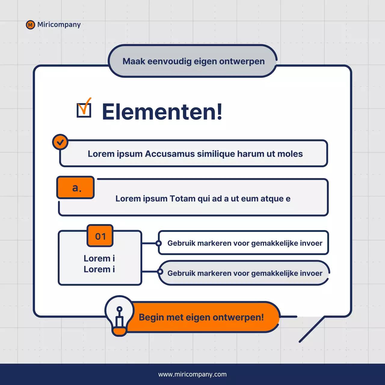 Minimalistisch voorstel voor een zakelijke pitch in oranje en marineblauw