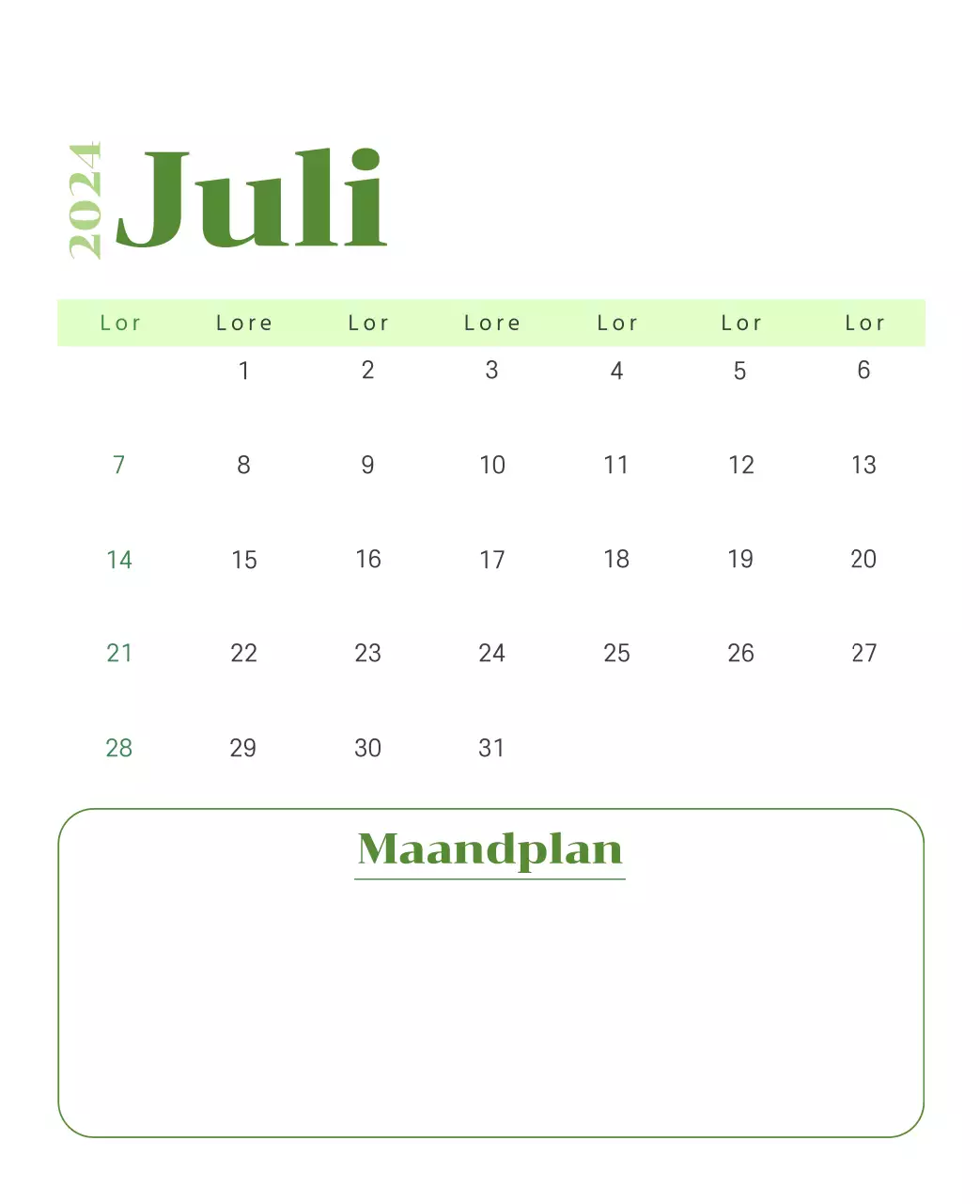 Kalender met jeugdillustraties op een gele en groene achtergrond