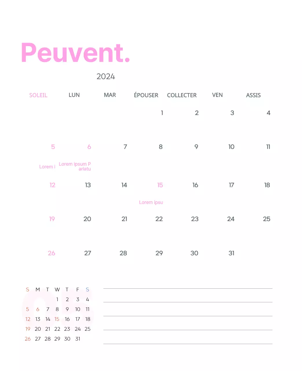 Calendrier de travail avec de belles illustrations