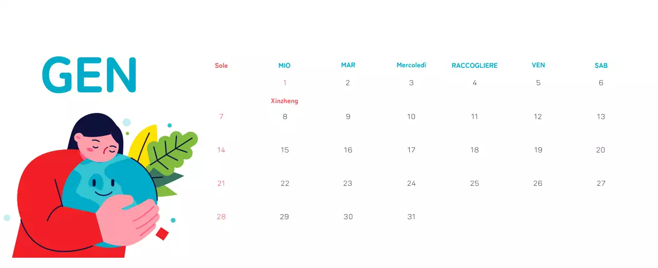 Celebrazione delle festività natalizie con illustrazioni colorate di persone e del pianeta.