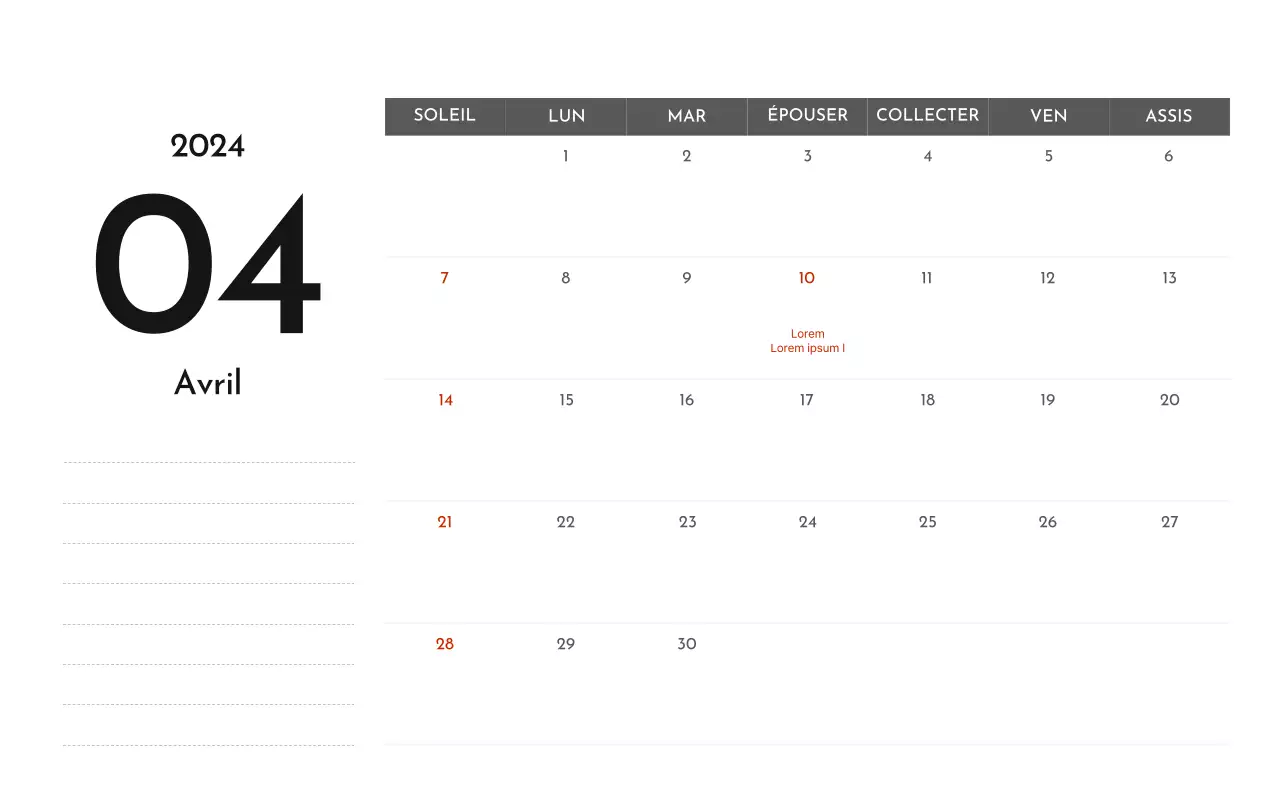 Un calendrier d'entreprise simple en gris
