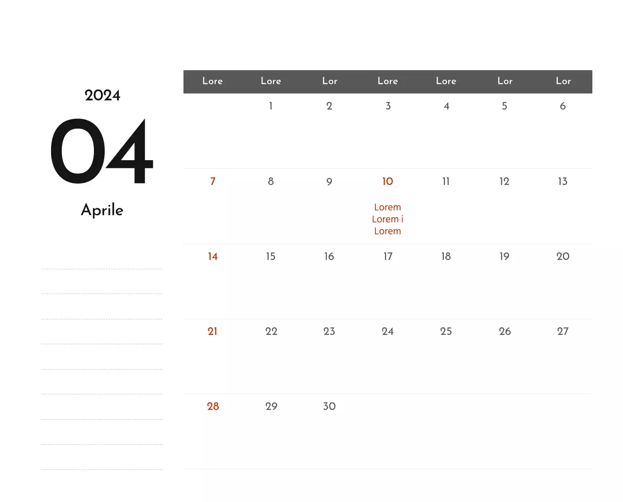 Un semplice calendario aziendale in grigio