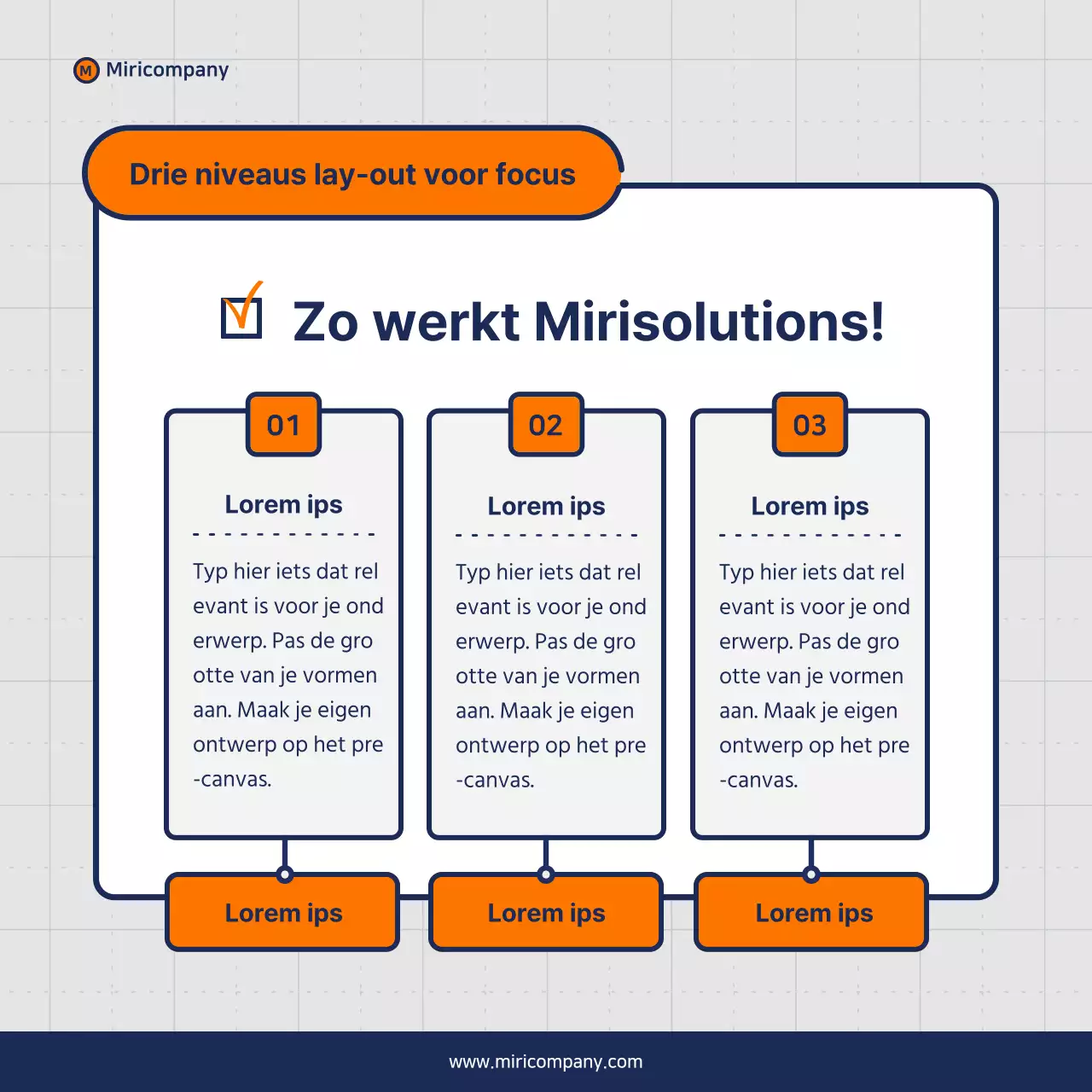 Minimalistisch voorstel voor een zakelijke pitch in oranje en marineblauw