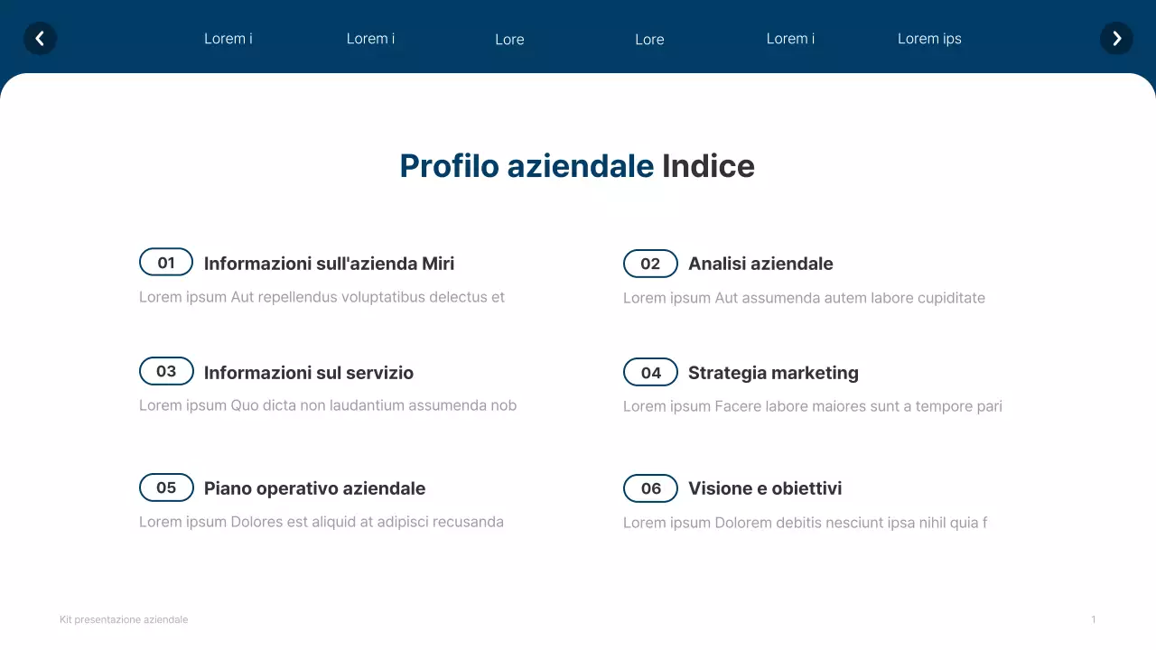Profilo aziendale semplice in bianco e blu navy
