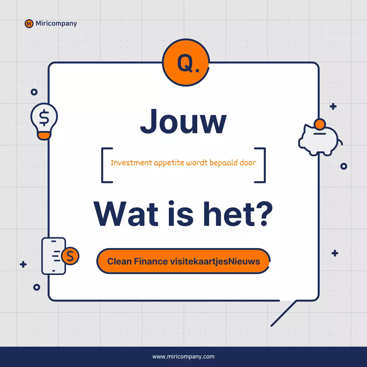 Minimalistisch voorstel voor een zakelijke pitch in oranje en marineblauw