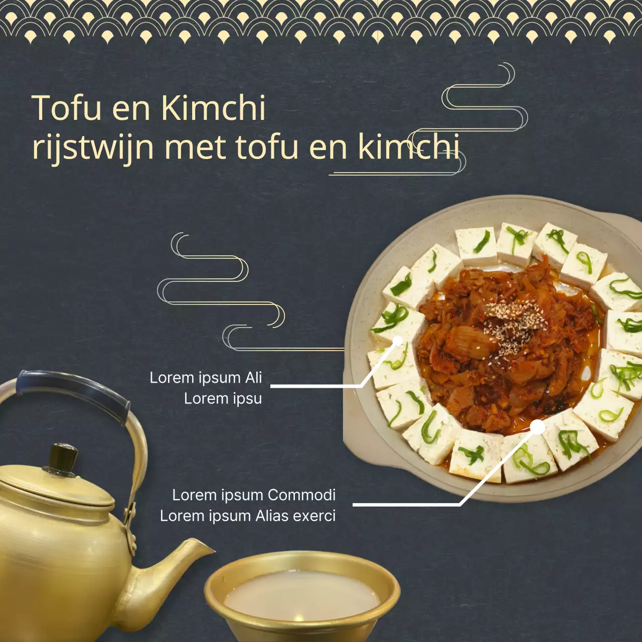 Bevorder het combineren van marineblauw en geel oosters eten met rijstwijn