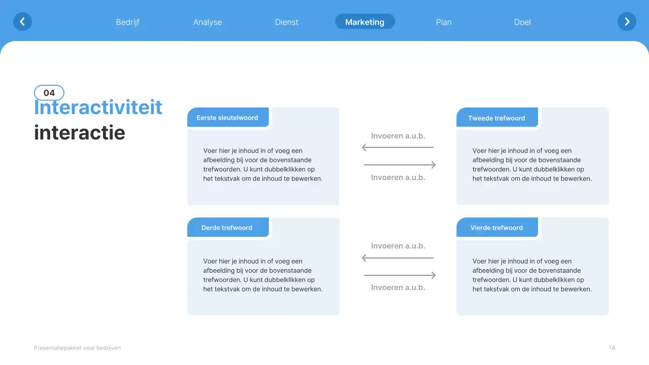 Eenvoudige witte en lichtblauwe website bedrijfsprofiel