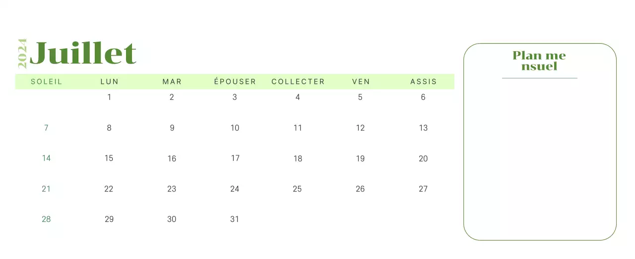 Calendrier avec illustrations de jeunes sur fond jaune et vert