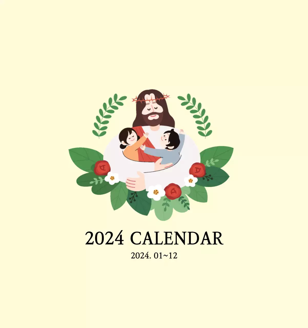 Church with cute illustrations in warm colors