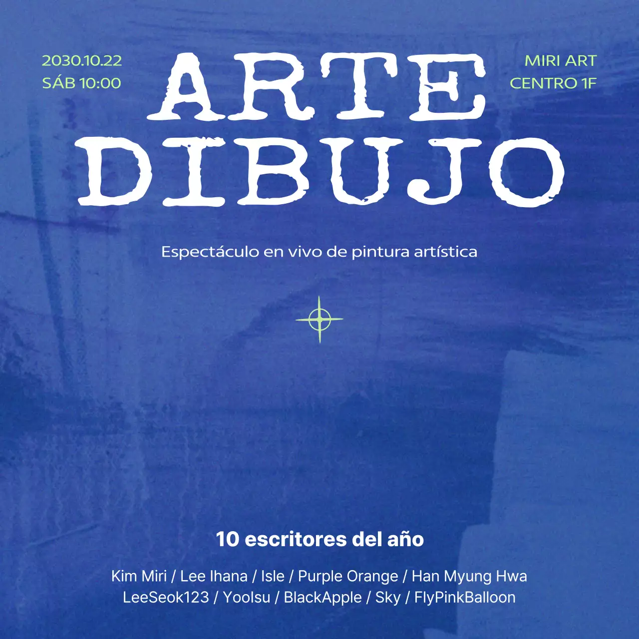 Promover un evento de arte moderno en morado y azul