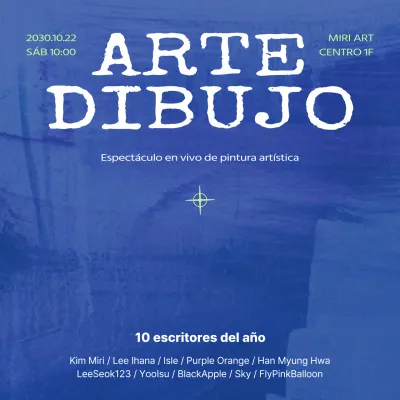 Promover un evento de arte moderno en morado y azul