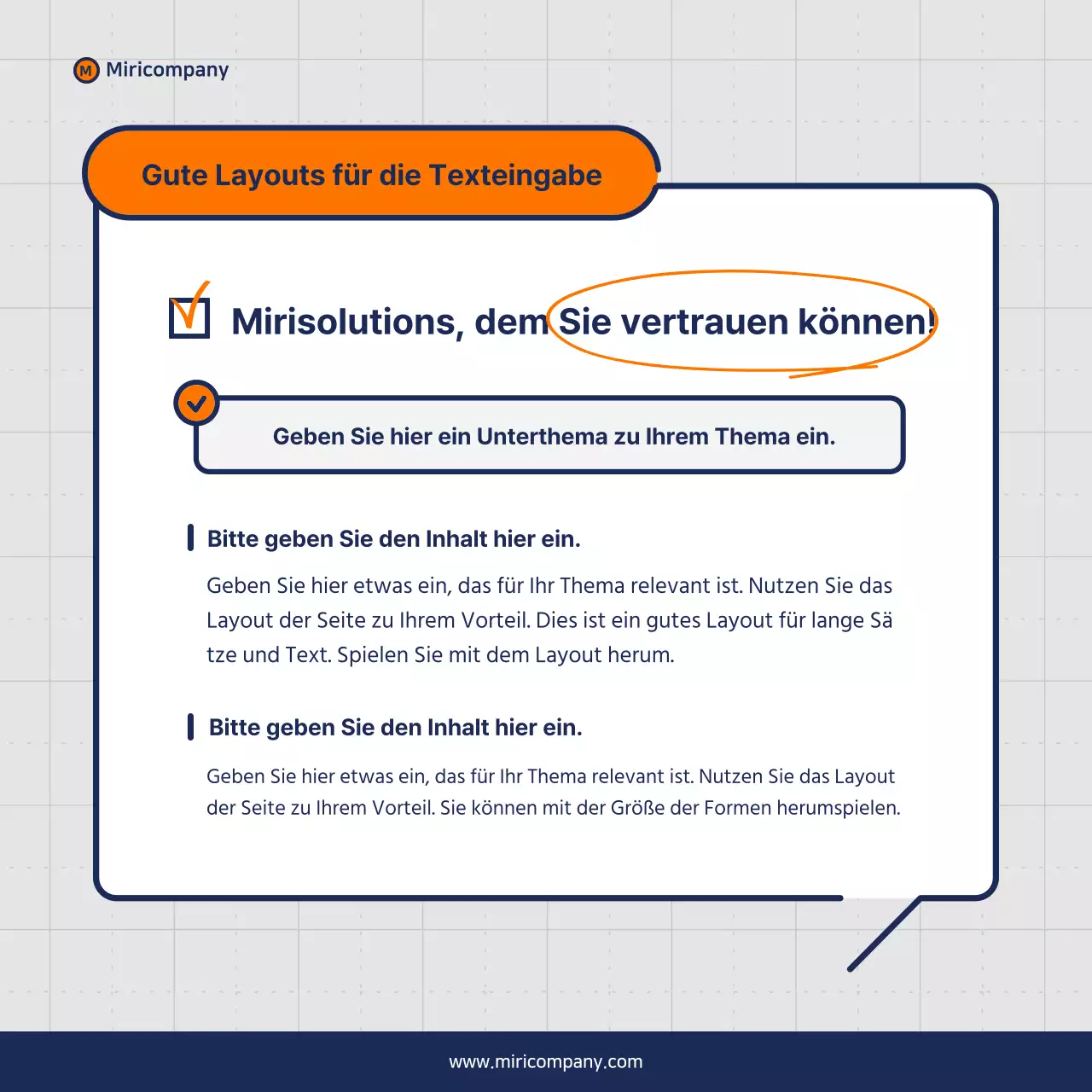 Minimalistischer Vorschlag für ein Geschäftsfeld in Orange und Marineblau