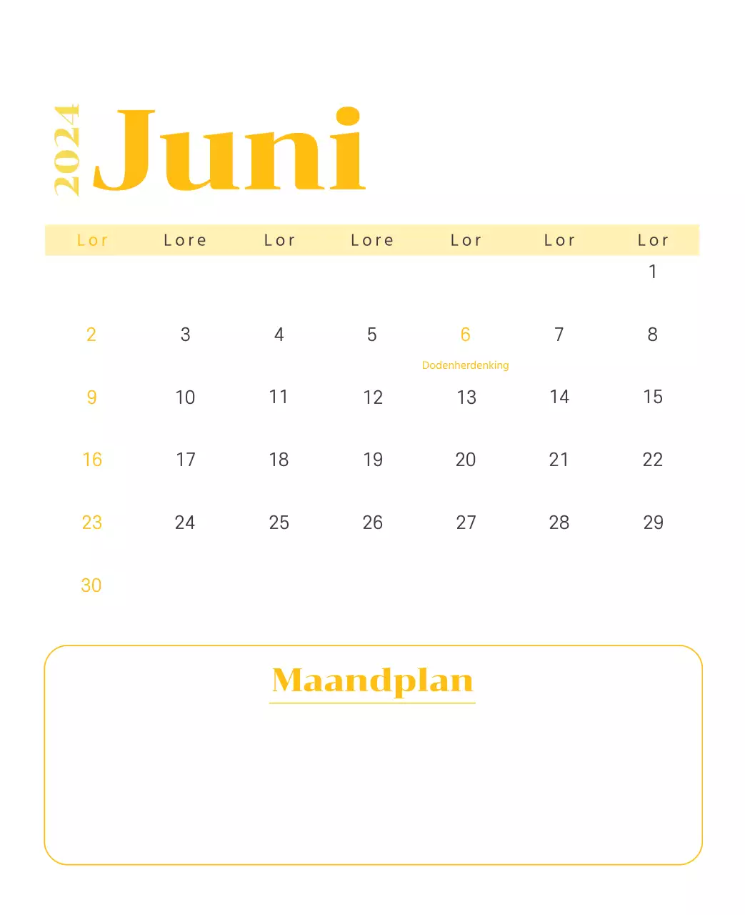 Kalender met jeugdillustraties op een gele en groene achtergrond