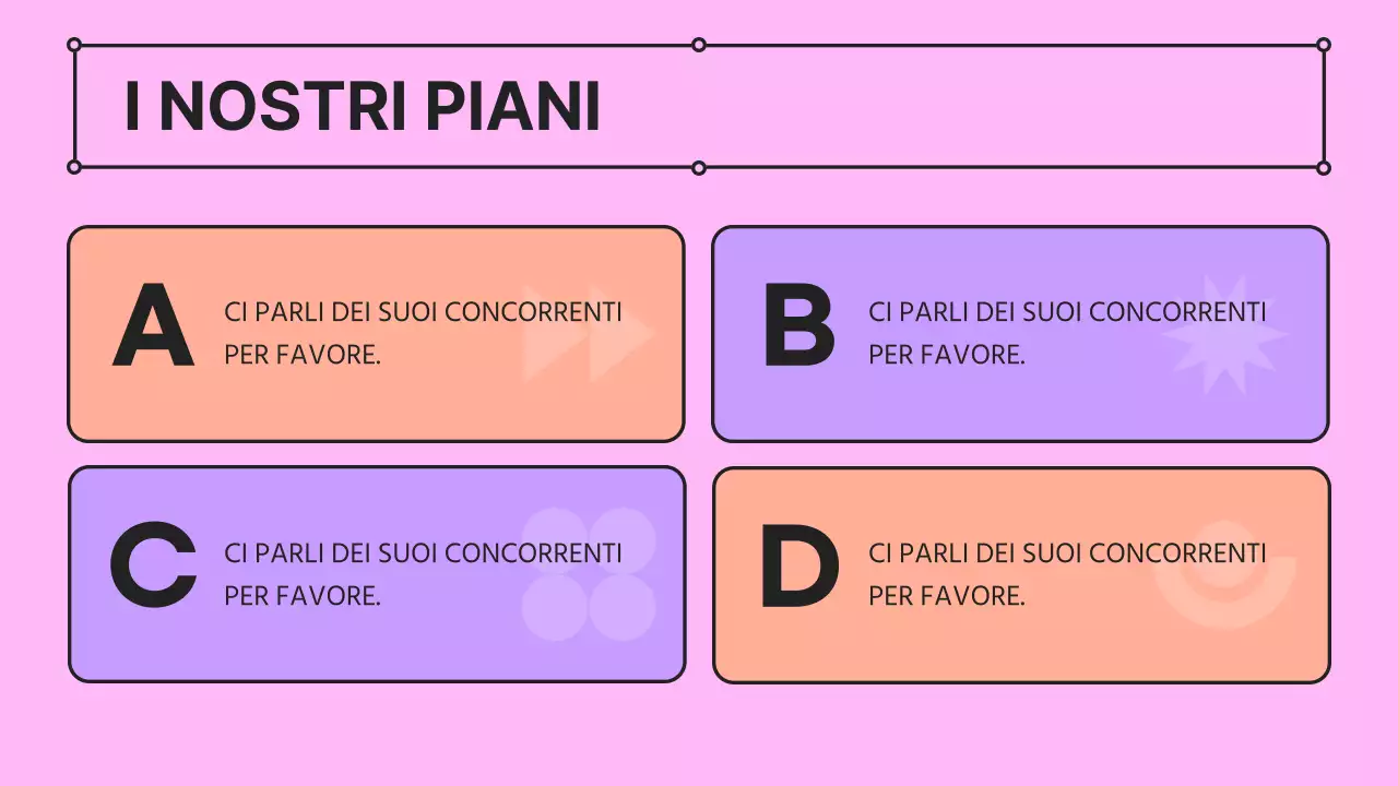 Una presentazione aziendale kitsch di colore rosa e malva con un profilo aziendale