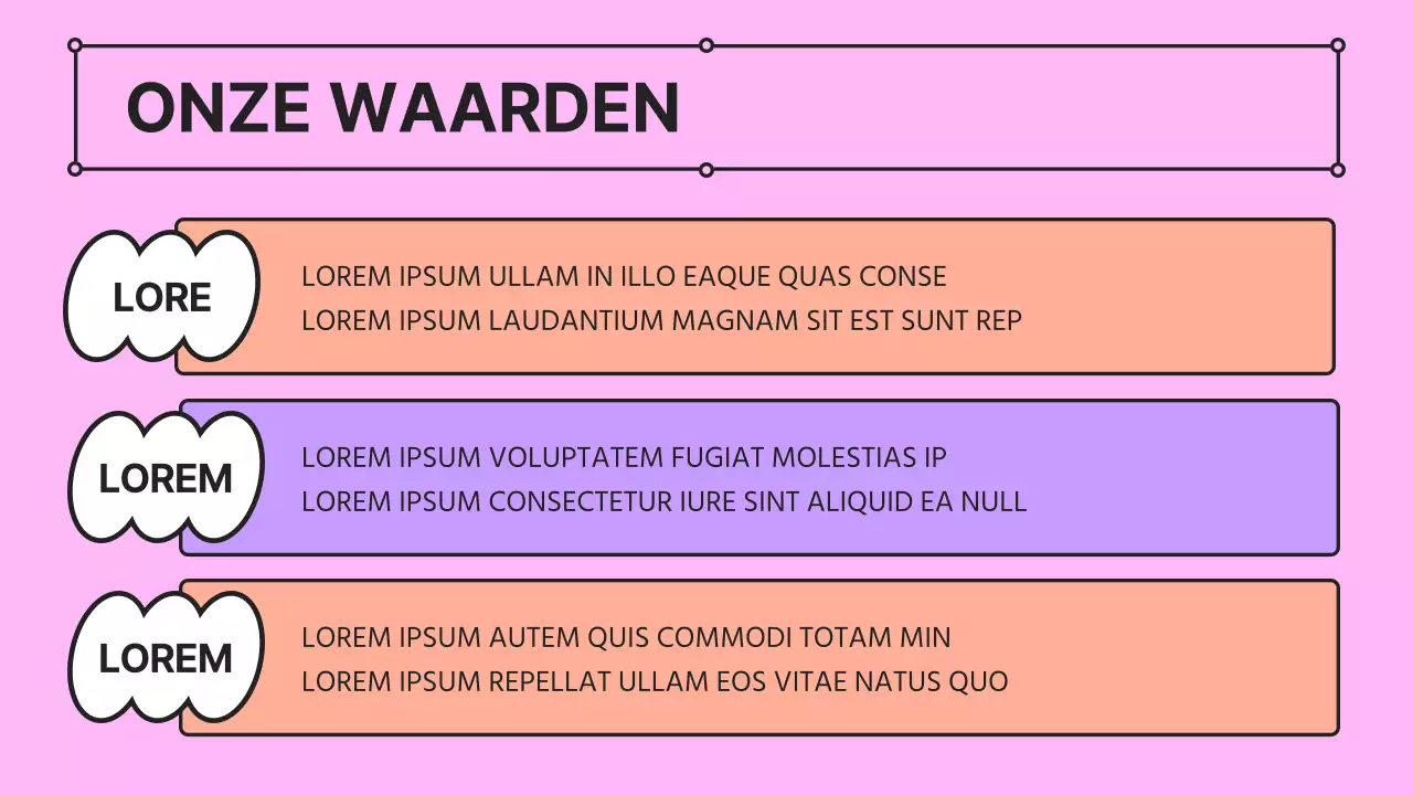 Een kitscherig roze en mauve bedrijfspraatje met een bedrijfsprofiel