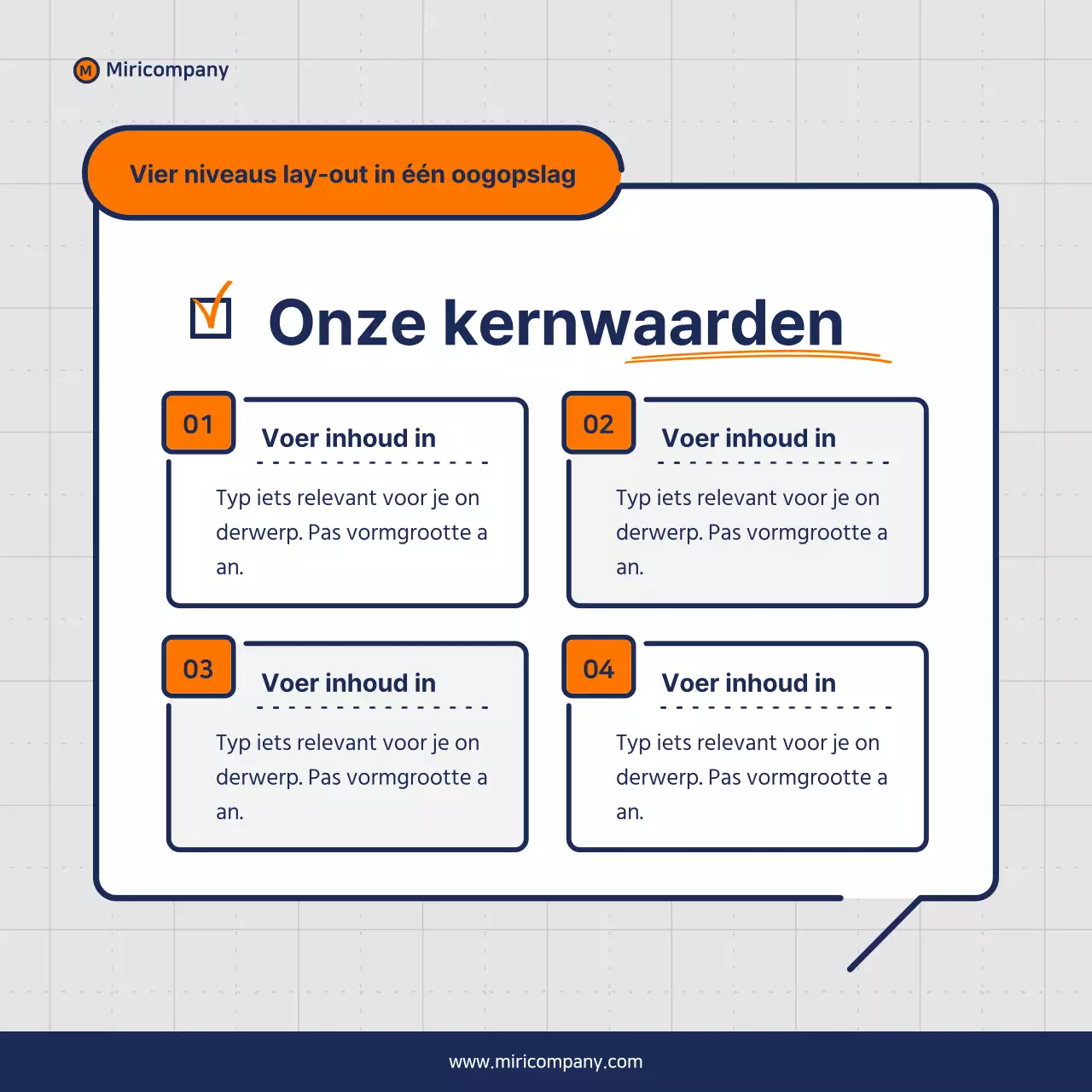 Minimalistisch voorstel voor een zakelijke pitch in oranje en marineblauw